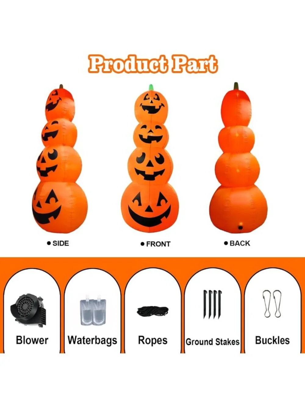 12FT Inflatable Stacked Pumpkin Decoration with LEDs for Halloween Outdoor Party